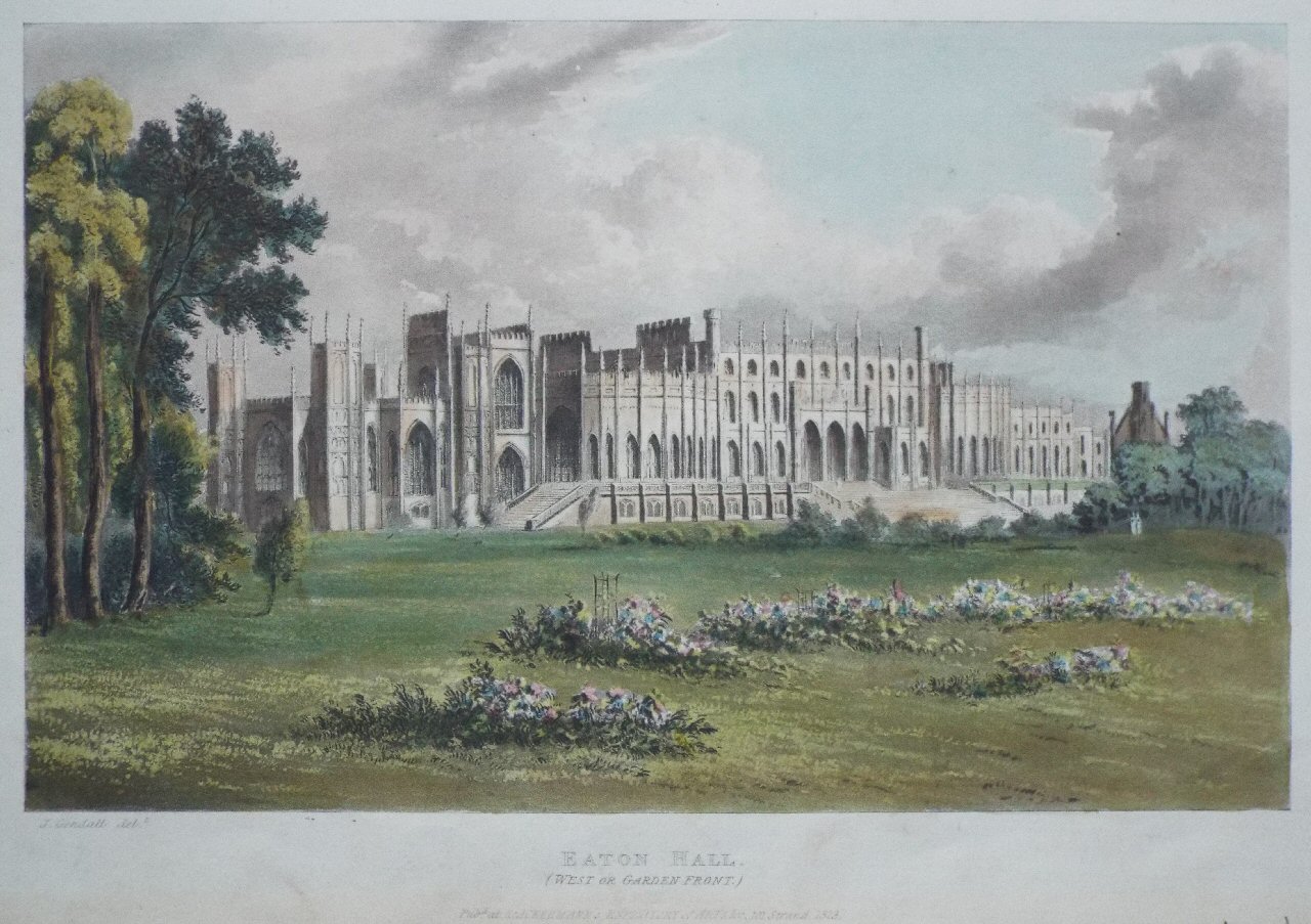 Aquatint - Eaton Hall, (West or Garden Front.)